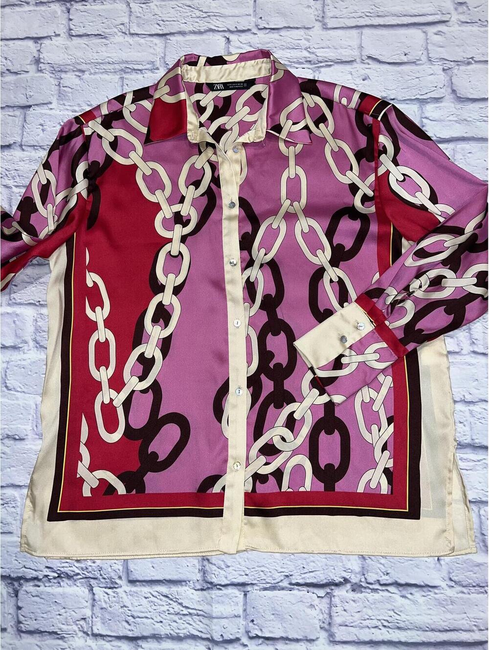 Zara  Pink-multicolor chain print top size small - Picture 5 of 9